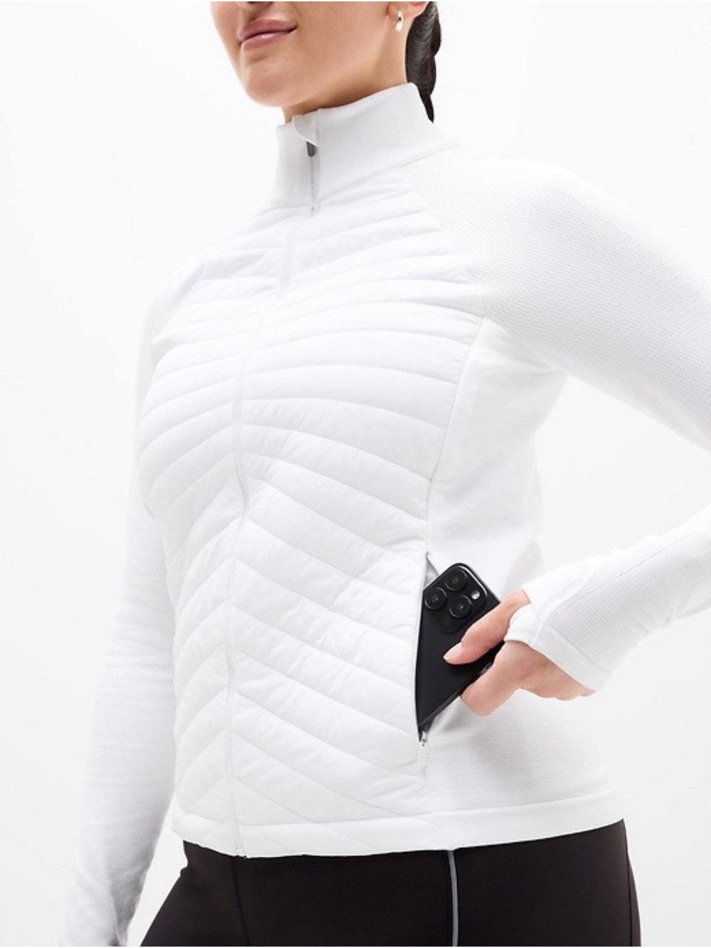 Athleta Flurry Force White Quilted Jacket with Thumbhole Cuffs - Like New